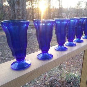 Set of six cobalt glass soda glasses EC